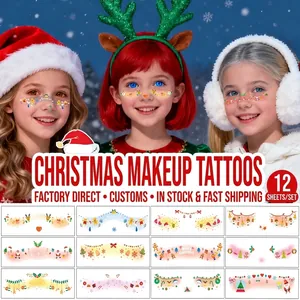 Water Transfer Paper Christmas Halloween Facial Temporary Tattoo Stickers Glitter Festive Makeup Kids Party Decorative