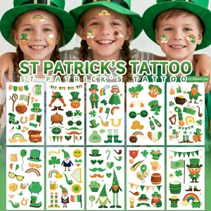 St Patricks Day Temporary Tattoo Stickers Irish Shamrock Leprechaun Clover Waterproof Body Face Art Festival Decor For Kids