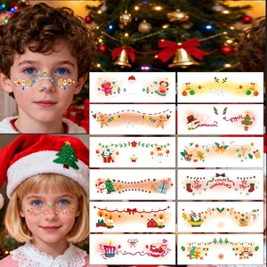 Tatouages Temporaires Noël Visage Enfants Père Noël Renne Maquillage Autocollants Étanche Dessin Animé