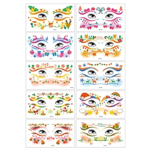Set of 10 festive Christmas facial temporary tattoos with elk and Santa Claus designs