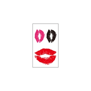 Temporary lip kiss tattoo stickers in red, pink, and black colors on white background