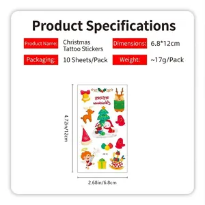 Christmas tattoo stickers set featuring 10 sheets with festive snowman and reindeer designs
