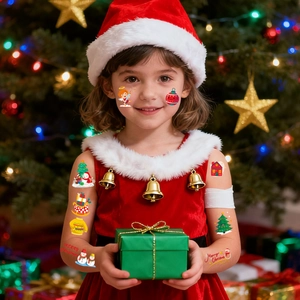 Christmas cartoon temporary tattoo stickers for kids featuring Santa and snowman patterns