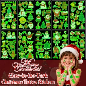 Christmas Luminous Temporary Tattoo Stickers Glow In The Dark Waterproof Cartoon Santa Claus Reindeer Elk For Kids Party