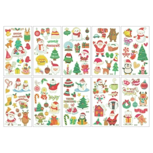 Set of 10 luminous Christmas tattoo stickers with Santa, reindeer and snowman designs