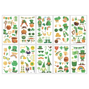 Glittery St. Patrick's Day temporary tattoo set with 10 lucky clover and rainbow designs