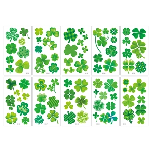 Set of 10 St. Patrick's Day temporary tattoos with green shamrocks and lucky patterns