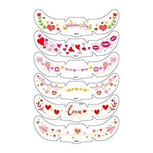 Valentine's Day face tattoo set with red lips and heart patterns for makeup