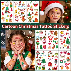 Cartoon Christmas Temporary Tattoo Stickers For Kids Waterproof Water Transfer Santa Claus Reindeer Face Body Stickers