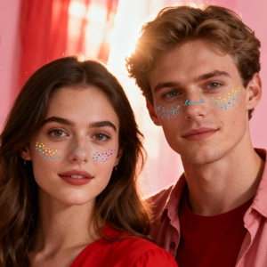 Colorful laser heart and lip face tattoo stickers for Valentine's Day party makeup