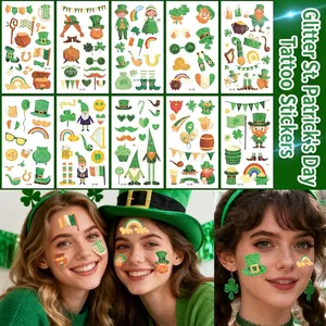 St Patricks Day Glitter Temporary Tattoo Stickers Shamrock Leprechaun Rainbow Irish Party Favor Waterproof Body Art Decor