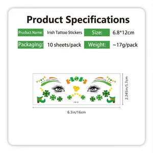 10-sheet St. Patrick's Day tattoo set with shamrocks and Irish flags for face makeup