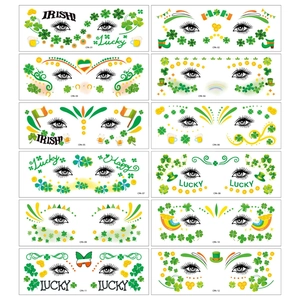 12-pack St. Patrick's Day shamrock and clover face tattoo stickers for Irish festival makeup