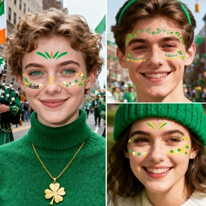 St. Patrick's Day temporary clover face tattoos for festive party makeup looks