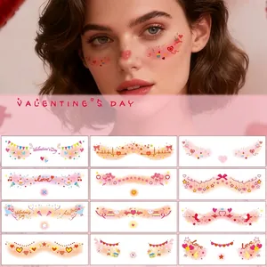 Valentine's Day Face Temporary Tattoo Stickers Romantic Heart Pattern Water Transfer Body Art For Festive Party Makeup