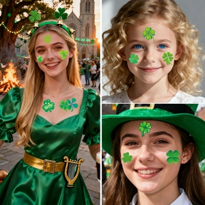 St. Patrick's Day clover temporary tattoos featuring lucky shamrock designs for festive use