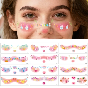 Easter facial blush tattoo stickers with cute rabbit and egg patterns for festive makeup