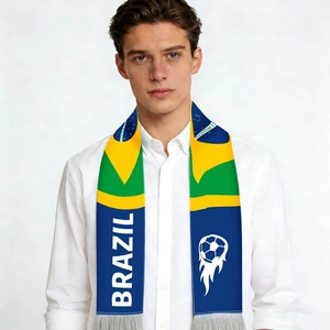 Official Brazil flag fan scarf for 2026 World Cup soccer with tassels and football icon