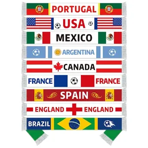 Soccer scarves set for 2026 World Cup fans featuring national flags with white tassels