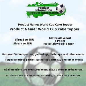 Detail view of World Cup cake toppers made from wood and paper for party decorations