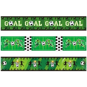 Sports themed birthday soccer table runner banners with football pitch and goal graphics