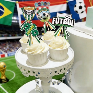 Soccer theme cake toppers set with Futbol letters and jersey shapes for football parties