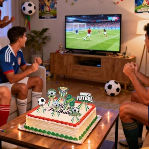 Soccer theme cake topper set for World Cup parties with Fútbol and Partido signs