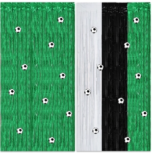 Green and black white striped soccer party foil fringe curtains for 2026 World Cup decor