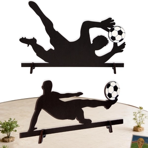 Wooden Football Player Silhouette Desktop Ornament Soccer Goalkeeper Save Action Decorative Table Stand Fans Party