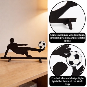 Soccer player wooden silhouette desk ornament with dynamic football athlete design