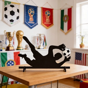 Wooden soccer goalkeeper silhouette table ornament for football party decor