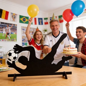 Soccer goalkeeper silhouette wooden table ornament for World Cup party decoration