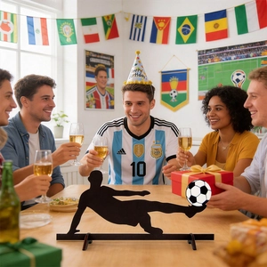 Wooden soccer player silhouette tabletop decor for World Cup party celebrations