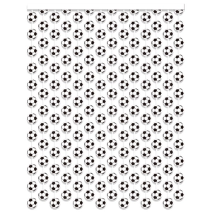 Soccer theme party banner featuring 100 black and white football roundels on hanging strings