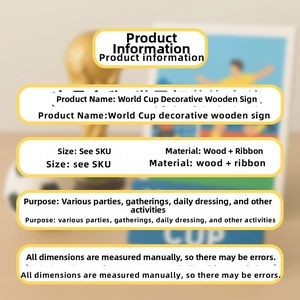 Detail showing World Cup wooden sign material specifications with wood and ribbon