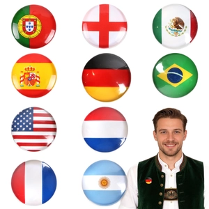 Set van 10 kristalglazen vlaggenbadges voor voetbalfans en als souvenir voor de wereldbeker