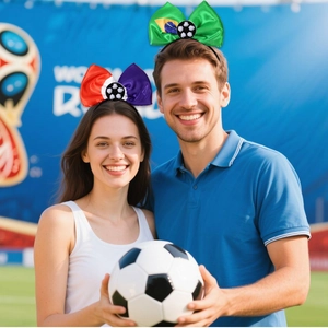 Details zu Fußball-Schleifen-Haarreifen in brasilianischen und französischen Flaggenfarben