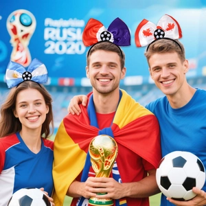 Fans tragen Fußball-Schleifen-Haarreifen mit Nationalflaggen für die Fußball-Weltmeisterschaft