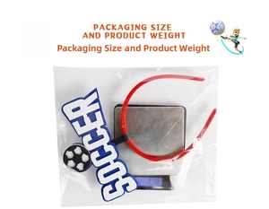 Macro view of a soccer party headband with SOCCER lettering on a digital weighing scale