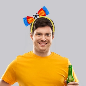 Soccer headband with national flag colors bow and miniature football for sports fans