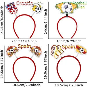 Set of 4 World Cup soccer headbands with spring-mounted football and trophy elements