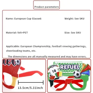 Soccer themed fan glasses with felt sports icons for world cup spirit decoration