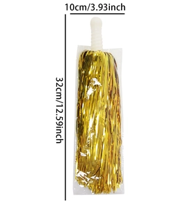 Detail view of 32cm golden cheerleader pom pom with white handle and size markings