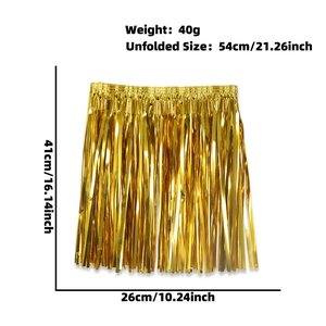 Detail showing dimensions of gold foil fringe skirt for parties 41cm height and 54cm length
