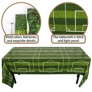 Soccer field themed disposable PE tablecloth with green grass pitch design for birthday parties