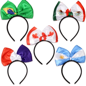 Lot de 5 serre-têtes de supporter avec grands nœuds en satin aux motifs de drapeaux