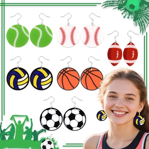 Lot de 6 paires de boucles d'oreilles sport en acrylique avec motifs tennis et football