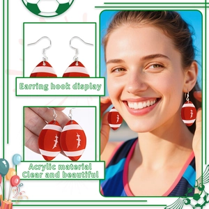 Boucles d'oreilles créatives en acrylique motif rugby à rayures rouges et blanches