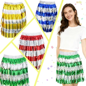 Metallic foil tassel skirt for cheerleader dancing and parties in multiple color schemes