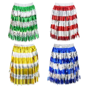 Set of colorful metallic fringe grass skirts for cheerleading and Hawaiian party shows